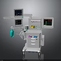 Medical Anesthesia Monitoring Equipment With Multiple Displays Control Panel Green Breathing Bag And Mobile Cart