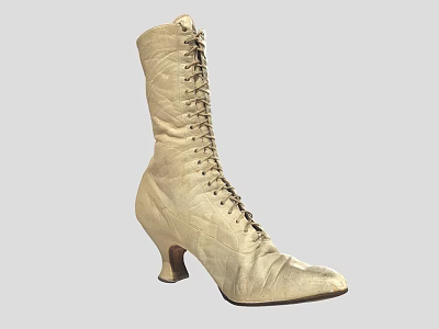 Golden Leather Lace Up Tall Boots With Pointed Toe And High Heel 3d model