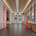 Modern Bright Spacious Public Toilet Interior With Long Sink Counters And Large Wall Mirrors
