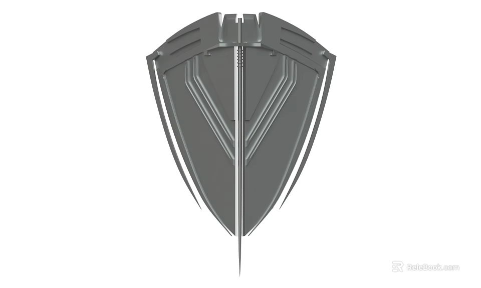 Futuristic Weapon With Shield Shaped Structure And Central Bladed Spike Metallic Gray 3d model 