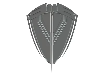 Futuristic Weapon With Shield Shaped Structure And Central Bladed Spike Metallic Gray 3d model