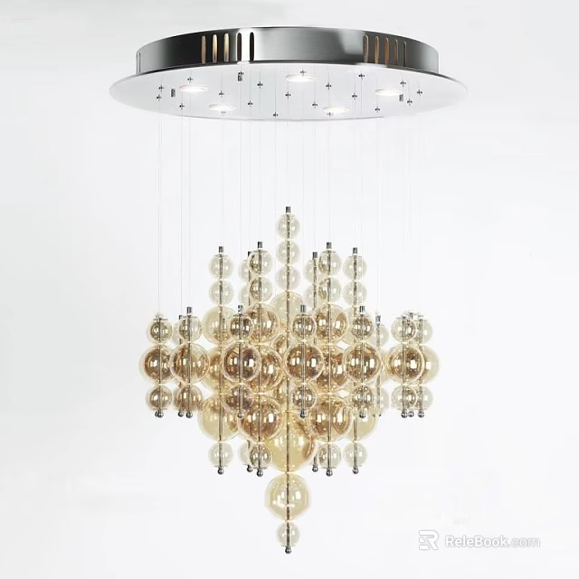 Modern Hanging Chandelier With Multiple Golden Glass Globes For Elegant Decor 3d model 