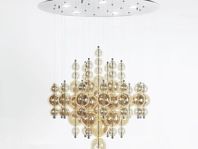 Modern Hanging Chandelier With Multiple Golden Glass Globes For Elegant Decor 3d model
