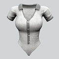 Stylish Gray Short Sleeve Collared Bodysuit with Button Front Design 3d model