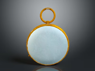 Round Decorative Mirror Featuring Golden Frame And Light Blue Surface With Top Ring 3d model