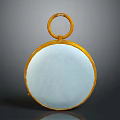 Round Decorative Mirror Featuring Golden Frame And Light Blue Surface With Top Ring