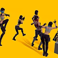 Women in Combat Outfits Holding Weapons Multiple Animated Characters with Diverse Poses on Yellow Background