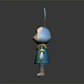 Cute Cartoon Rabbit Character With Long Ears Blue Polka Dot Dress Yellow Collar And Shoes