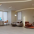 Modern Office Lounge Interior With Desk Sofa Armchairs Wall Art And Lighting