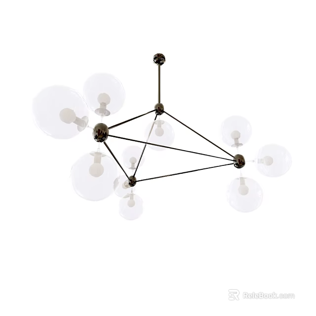 Modern Geometric Chandelier With Glass Globe Lights And Metal Frame Design 3d model 