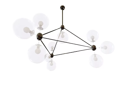 Modern Geometric Chandelier With Glass Globe Lights And Metal Frame Design 3d model
