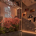 Modern Industrial Style Bar Interior With Grid Wall Pendant Lights And Dining Tables And Chairs