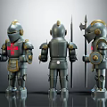 Knight Figurines In Armor With Spears Shields And Red Cross From Multiple Angles 3d model