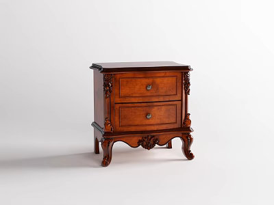 Classic Wooden Nightstand With Carved Details Two Drawers And Curved Legs 3d model