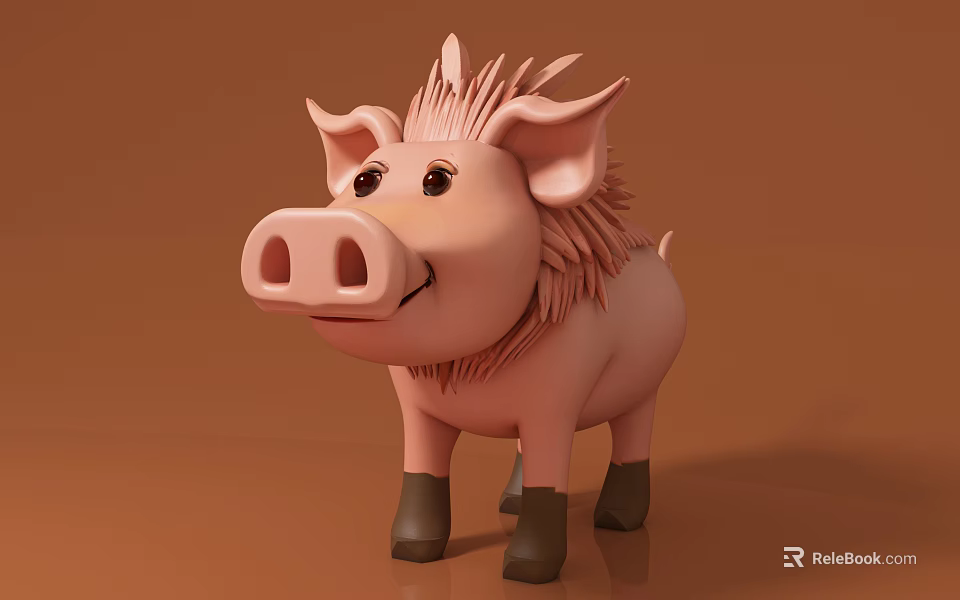 Cute Pink Spiky Reptile Character Wearing Black Boots Standing On Brown Surface 3d model 