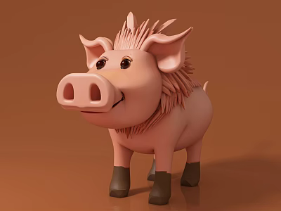 Cute Pink Spiky Reptile Character Wearing Black Boots Standing On Brown Surface 3d model