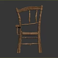 Traditional Wooden Dining Chair With Armrest And Handwoven Seat In Rustic Style