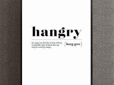 Hangry Word Definition With Pronunciation Modern Wall Art Design 3d model
