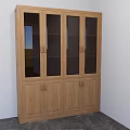 Modern Wooden Bookcase With Glass And Wooden Doors In Simple Interior