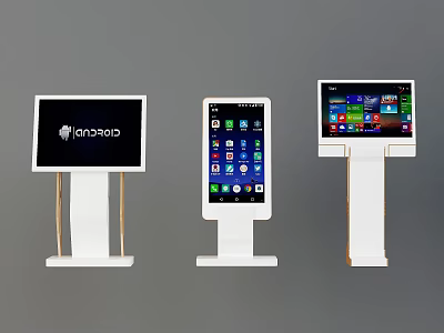 Public Facilities Self-Service Kiosks With Screens Displaying Android Apps And Colorful Interfaces 3d model