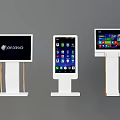 Public Facilities Self-Service Kiosks With Screens Displaying Android Apps And Colorful Interfaces