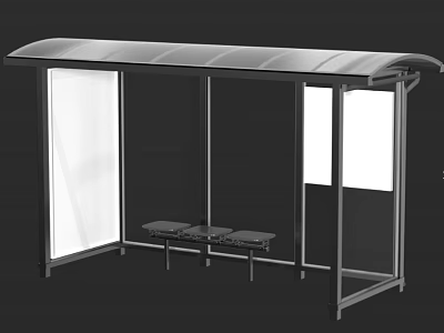 Modern Public Bus Shelter With Metal Frame Roof Bench Seats And Transparent Panels 3d model