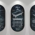 Vintage Billiard Hall Club Interior Decorative Blueprint Style Wall Art