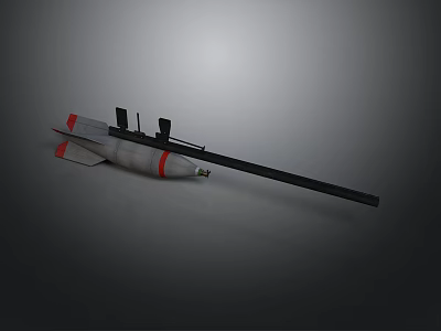 Aerospace Rocket Model With White Body Red Stripes And Long Black Component 3d model