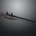 Aerospace Rocket Model With White Body Red Stripes And Long Black Component