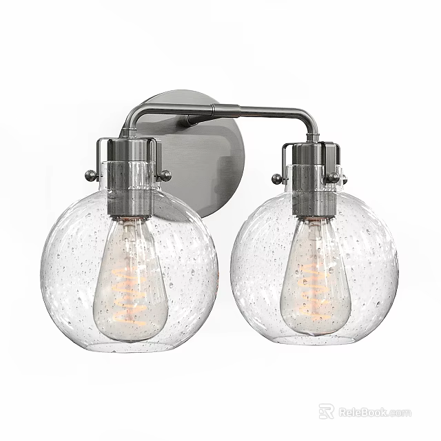 Modern Wall Sconce With Two Clear Globe Glass Shades And Brushed Nickel Frame 3d model 