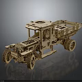 Handcrafted Wooden Mechanical Truck Model with Open Structure and Visible Gears