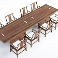 Wooden Conference Table With Chinese Style Chairs And Spacious Tabletop Design
