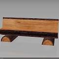 Natural Wooden Bench With Smooth Plank Top And Sturdy Log Legs On Gray Reflective Surface