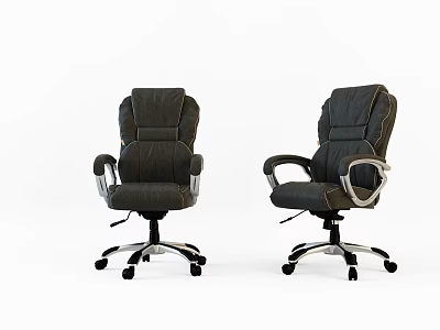 Two Black Leather Office Chairs With Armrests Swivel Wheels And Metal Base 3d model