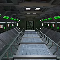 Futuristic Sci Fi Corridor With Metal Walkway Green Lighting And Symmetric Design