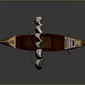 Ancient Ship Model With White Sail Decorative Prow Stern Small Chest And Oars
