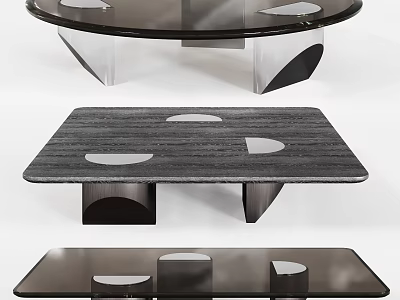 Modern Coffee Table Design With Stone Top And Geometric Black Legs Featuring Circular Cutout Details 3d model