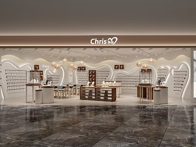 Modern Chris Store Interior Design With Elegant Display Shelves Counters And Lighting 3d model