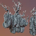 Floating Island Mountain Cartoon Mountain Stone Rock Trunk Tree Branch Cartoon Tree 3d model