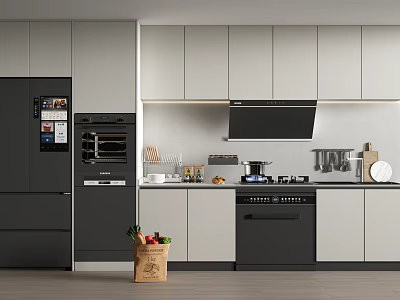 Modern Kitchen Interior With Stylish Gray Black Cabinets And Appliances 3d model