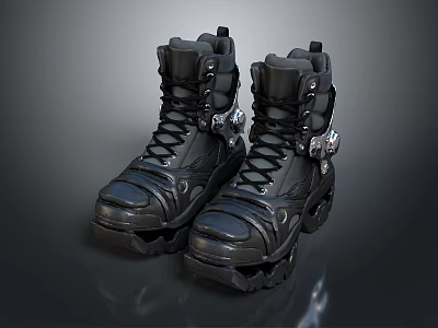 Modern Black Roller Skates With Metal Buckles Laces And Durable Wheels 3d model