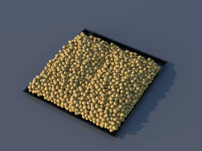 Yellow Stone Pebbles Arranged In Black Wooden Square Tray 3d model