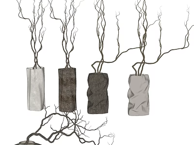 Decorative Vases With Natural Branches In Various Textured Designs For Home Decor 3d model