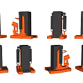 Two Orange Industrial Hydraulic Jacks With Black Components And Spring Mechanism