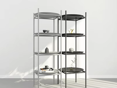 Modern Minimalist Metal Frame Multi Tier Shelf Unit For Interior Display With Decorative Items 3d model