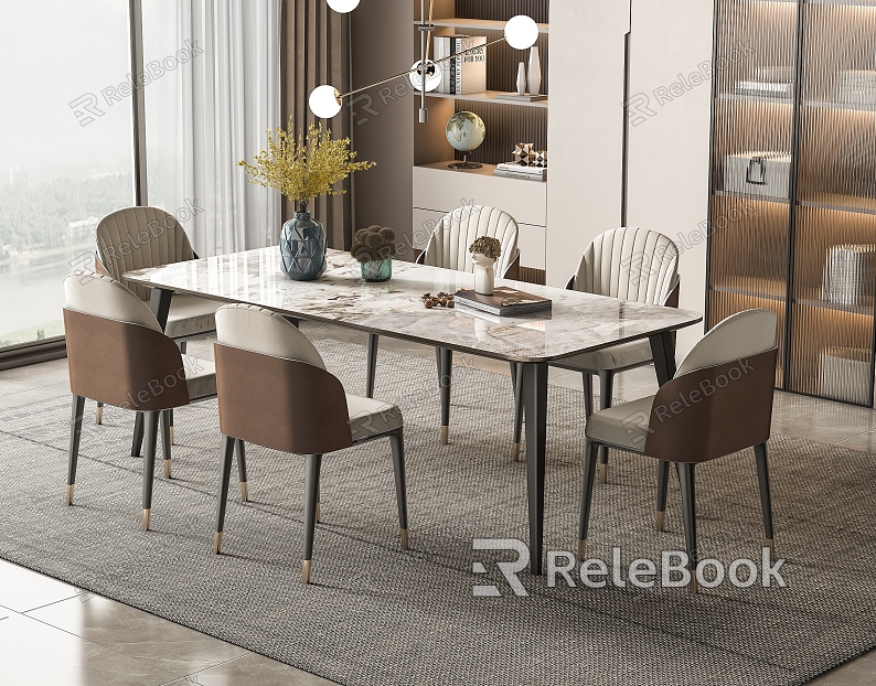 White Rock Plate Dining Table and Chair Combination Simple Dining Table Cream Style Household Dining Table White Marble Dining Table model