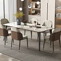 White Rock Plate Dining Table and Chair Combination Simple Dining Table Cream Style Household Dining Table White Marble Dining Table 3d model