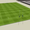 Football Stadium Surrounded by Red Running Track With Grandstand Floodlights Green Grass And Trees