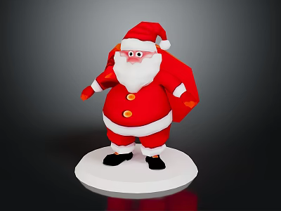 3D Santa Claus Character Standing With Red Outfit White Beard And Gift Bag On Base 3d model