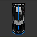 Black Porsche Race Car With Blue Accents And Rear Spoiler Design